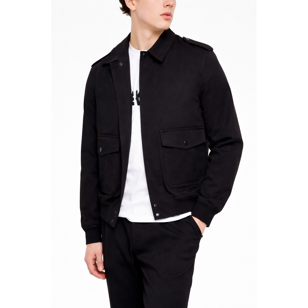 The Kooples New Black Plain Lento Spread Collar Bomber Jacket Mens SZ Medium